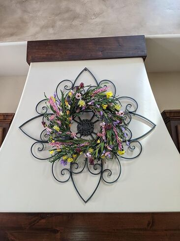 Artificial Daisy and Lavender Flower Wreath,20" Floral Wreath Artificial Spring and Summer Wreath Front Door Wreath for Home Kitchen Wall Door Decor in Kuwait