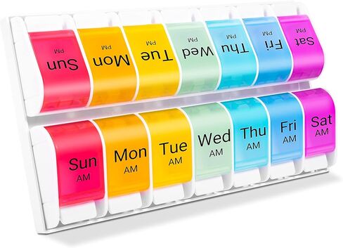 Windtrace Weekly Pill Organizer 2 Times a Day, Am Pm Pill Organizer 7 Day with Spring Open Design, Large Pill Box Case to Hold Vitamin, Supplements, Medicine in Kuwait