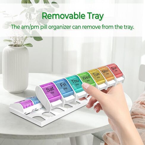 Windtrace Weekly Pill Organizer 2 Times a Day, Am Pm Pill Organizer 7 Day with Spring Open Design, Large Pill Box Case to Hold Vitamin, Supplements, Medicine in Kuwait