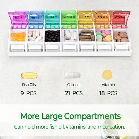 Windtrace Weekly Pill Organizer 2 Times a Day, Am Pm Pill Organizer 7 Day with Spring Open Design, Large Pill Box Case to Hold Vitamin, Supplements, Medicine in Kuwait