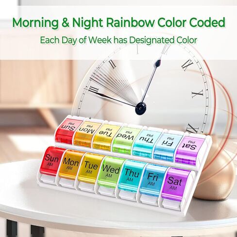 Windtrace Weekly Pill Organizer 2 Times a Day, Am Pm Pill Organizer 7 Day with Spring Open Design, Large Pill Box Case to Hold Vitamin, Supplements, Medicine in Kuwait