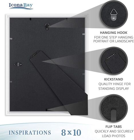 مجموعة إطارات الصور السوداء من Icona Bay - 10 قطع (خمسة 4x6، ثلاثة 5x7، اثنتان 8x10)، مجموعة Inspirations Collection متعددة العبوات لمعرض الحائط المعاصر in Kuwait