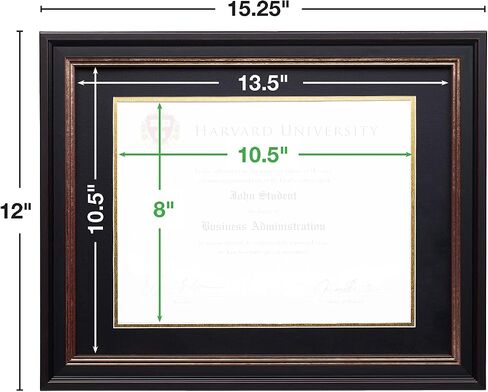 EXCELLO GLOBAL PRODUCTS Photo Document Frame: 8.5x11with Double Mat Graduation Diploma Certificate Holder Wall Frame (Black/Gold) in Saudi Arabia