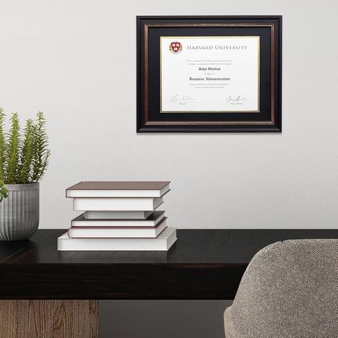 EXCELLO GLOBAL PRODUCTS Photo Document Frame: 8.5x11with Double Mat Graduation Diploma Certificate Holder Wall Frame (Black/Gold) in Saudi Arabia
