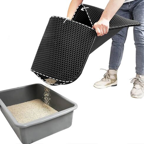 حصيرة فضلات القطط من WePet، حصيرة محاصرة فضلات القطط، حجم كبير، طبقة مزدوجة على شكل قرص العسل، خالية من الفثالات، مقاومة للماء للبول، سهلة التنظيف، تحكم في تناثر الخدوش، وسادات صندوق الماسك، سجادة مقاس 20 × 16 بوصة باللون الأسود in Kuwait