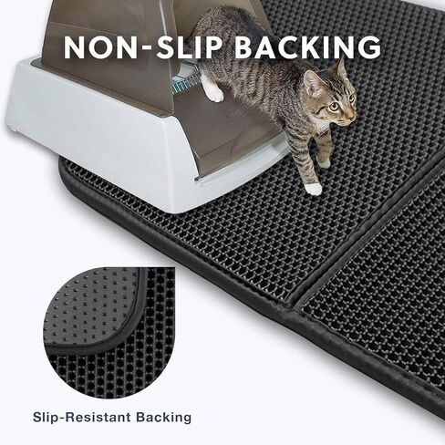 حصيرة فضلات القطط من WePet، حصيرة محاصرة فضلات القطط، حجم كبير، طبقة مزدوجة على شكل قرص العسل، خالية من الفثالات، مقاومة للماء للبول، سهلة التنظيف، تحكم في تناثر الخدوش، وسادات صندوق الماسك، سجادة مقاس 20 × 16 بوصة باللون الأسود in Kuwait