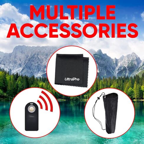 ترايبود الكاميرا UltraPro عالي التحمل من الألومنيوم مقاس 182.88 سم + حزمة جهاز تحكم عن بعد لاسلكية لكاميرات Canon الرقمية، يتضمن قماش تنظيف UltraPro Bonus من الألياف الدقيقة in Kuwait