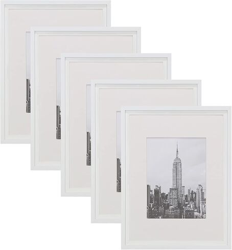 HOTURE Photo Frame Set, 5 Pieces, Display Pictures Includes Pad and Without Pad, Wall Gallery Photo Frames (11x14, Matte White) in Saudi Arabia