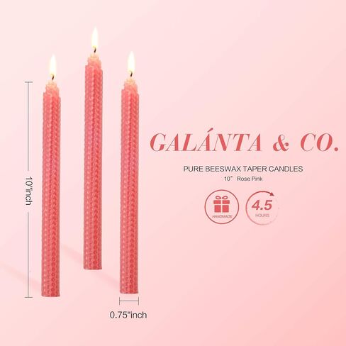 100% Beeswax Handmade Taper Candles (Honey Yellow) - 10 Inch Smokeless Dripless Pair - Natural Subtle Honey Smell - Elegant Honeycomb Design - by Galanta & Co. in Saudi Arabia