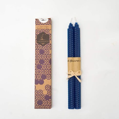 100% Beeswax Handmade Taper Candles (Honey Yellow) - 10 Inch Smokeless Dripless Pair - Natural Subtle Honey Smell - Elegant Honeycomb Design - by Galanta & Co. in Saudi Arabia
