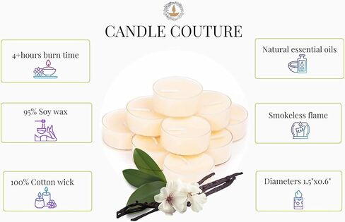 كاندل كوتور شموع معطرة بالفانيليا، 36 قطعة من شموع تي لايت مع كوب شفاف، شمع صويا معطرة للغاية بنسبة 95%، زيوت عطرية طبيعية، وقت احتراق طويل، مجموعة هدايا شموع للنساء in Kuwait
