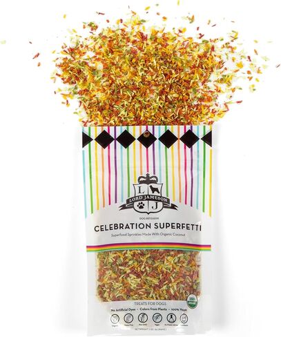 Celebration SuperFetti - Organic Dog Sprinkles & Food Topper, Party-Colored Coconut Sprinkles, No Artificial Coloring & Preservative - Certified Organic - Made in USA 3 oz in Saudi Arabia