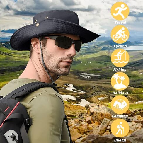 Sun Hats for Men Women, Fishing Hat UV Protection Wide Brim Bucket Hats Foldable Boonie Hat for Hiking Camping Safari in Kuwait