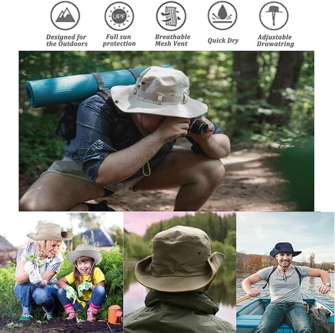 Sun Hats for Men Women, Fishing Hat UV Protection Wide Brim Bucket Hats Foldable Boonie Hat for Hiking Camping Safari in Kuwait
