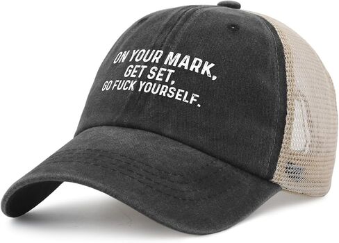 ON Your Mark GET Set GO Fuck Yourself Hat Trucker Hat Men Trendy Mesh Cap for Summer in Saudi Arabia