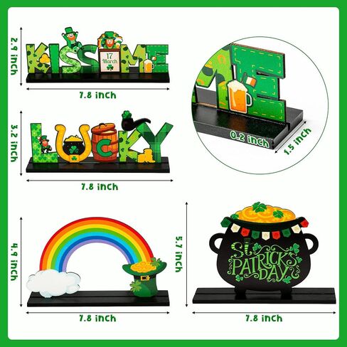 WATINC 4pcs St. Patrick's Day Wooden Table Topper, Shamrock Wood Centerpiece Decorations, Detachable Clover Tiered Tray Signs Decor, Saint Patty’s Day Party Favor Tabletop Supplies for Holiday Kitchen in Saudi Arabia