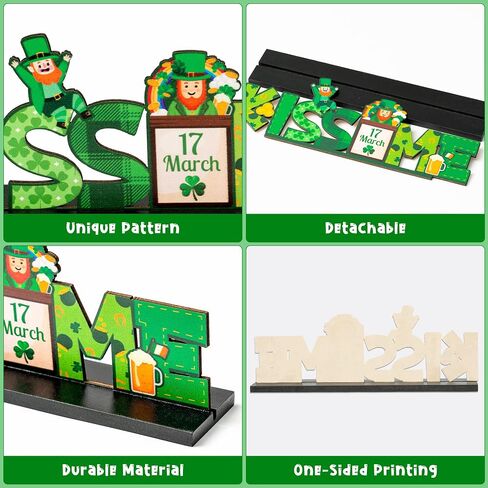 WATINC 4pcs St. Patrick's Day Wooden Table Topper, Shamrock Wood Centerpiece Decorations, Detachable Clover Tiered Tray Signs Decor, Saint Patty’s Day Party Favor Tabletop Supplies for Holiday Kitchen in Saudi Arabia