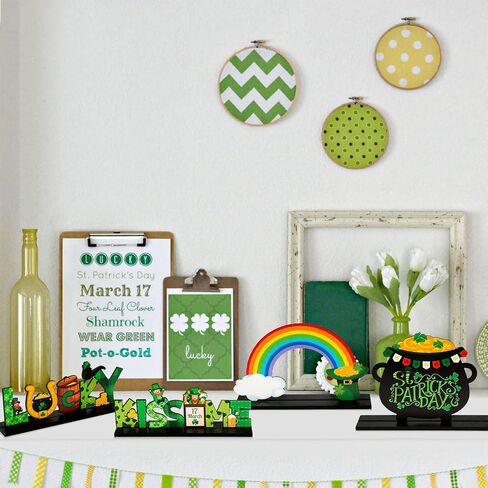 WATINC 4pcs St. Patrick's Day Wooden Table Topper, Shamrock Wood Centerpiece Decorations, Detachable Clover Tiered Tray Signs Decor, Saint Patty’s Day Party Favor Tabletop Supplies for Holiday Kitchen in Saudi Arabia