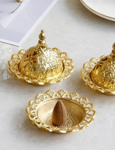 Gold Arabic Incense Holder, Cone/Bakhoor Burner, Middle Eastern Floral Dubai Style, Home/Office Decor, Wedding/Ramadan/Eid Gift/Favors in Saudi Arabia