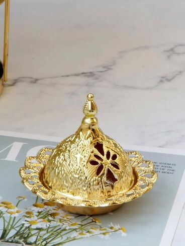 Gold Arabic Incense Holder, Cone/Bakhoor Burner, Middle Eastern Floral Dubai Style, Home/Office Decor, Wedding/Ramadan/Eid Gift/Favors in Saudi Arabia