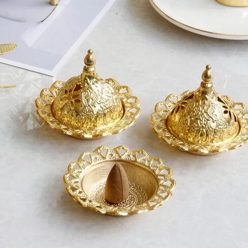 Gold Arabic Incense Holder, Cone/Bakhoor Burner, Middle Eastern Floral Dubai Style, Home/Office Decor, Wedding/Ramadan/Eid Gift/Favors in Saudi Arabia