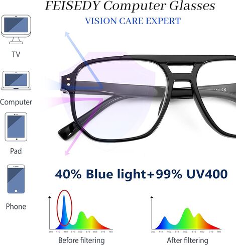 FEISEDY Retro Aviator Reading Glasses Women Men Blue Light Blocking Reader Plastic Lightweight Frame B0071 in Kuwait