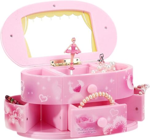 Pairiaok Pink Musical Jewelry Box For Little Girls Jewelry Set For Daughter Girls Ballerina Music Box Gifts For Birthday Christmas in Saudi Arabia