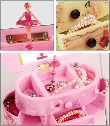 Pairiaok Pink Musical Jewelry Box For Little Girls Jewelry Set For Daughter Girls Ballerina Music Box Gifts For Birthday Christmas in Saudi Arabia