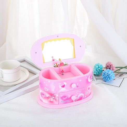 Pairiaok Pink Musical Jewelry Box For Little Girls Jewelry Set For Daughter Girls Ballerina Music Box Gifts For Birthday Christmas in Saudi Arabia