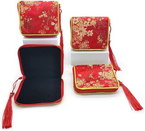4pc Zipper Jewelry Pouches Brocade Cosmetic Bags Embroidered Coin Purses Wallets for Women in Saudi Arabia