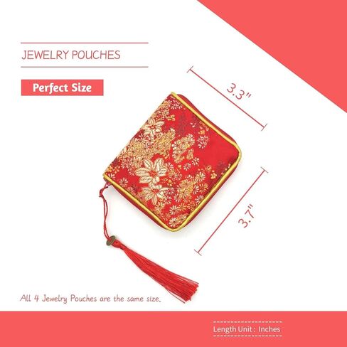 4pc Zipper Jewelry Pouches Brocade Cosmetic Bags Embroidered Coin Purses Wallets for Women in Saudi Arabia