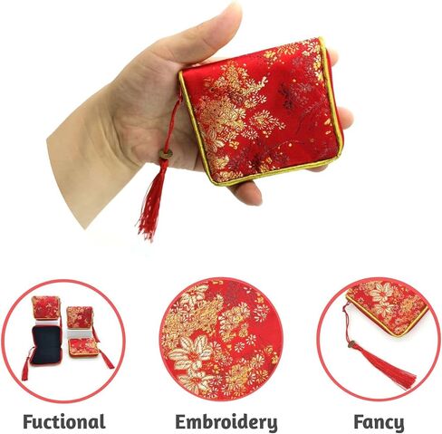 4pc Zipper Jewelry Pouches Brocade Cosmetic Bags Embroidered Coin Purses Wallets for Women in Saudi Arabia