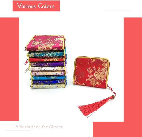 4pc Zipper Jewelry Pouches Brocade Cosmetic Bags Embroidered Coin Purses Wallets for Women in Saudi Arabia