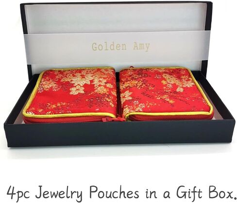 4pc Zipper Jewelry Pouches Brocade Cosmetic Bags Embroidered Coin Purses Wallets for Women in Saudi Arabia