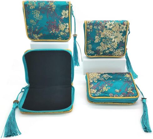4pc Zipper Jewelry Pouches Brocade Cosmetic Bags Embroidered Coin Purses Wallets for Women in Saudi Arabia