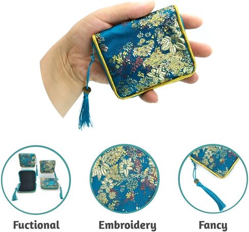 4pc Zipper Jewelry Pouches Brocade Cosmetic Bags Embroidered Coin Purses Wallets for Women in Saudi Arabia