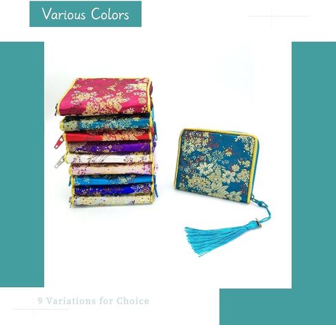 4pc Zipper Jewelry Pouches Brocade Cosmetic Bags Embroidered Coin Purses Wallets for Women in Saudi Arabia
