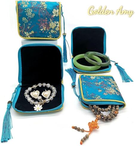 4pc Zipper Jewelry Pouches Brocade Cosmetic Bags Embroidered Coin Purses Wallets for Women in Saudi Arabia