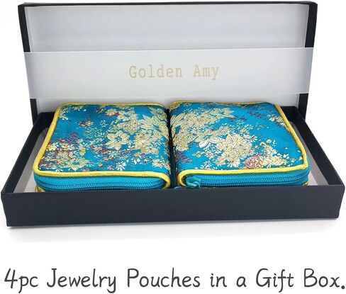 4pc Zipper Jewelry Pouches Brocade Cosmetic Bags Embroidered Coin Purses Wallets for Women in Saudi Arabia