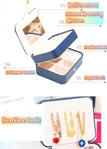 حقيبة سفر جلدية من Kadiby Jewelry مع مرآة، منظم مجوهرات صغير للسفر، صندوق مجوهرات محمول، منظم تخزين صغير، صندوق تخزين صغير للخواتم والأقراط والقلائد والهدايا (أبيض) in Kuwait