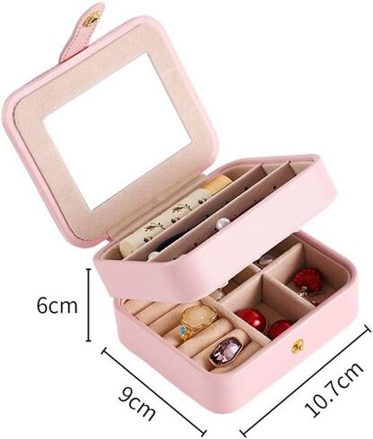 حقيبة سفر جلدية من Kadiby Jewelry مع مرآة، منظم مجوهرات صغير للسفر، صندوق مجوهرات محمول، منظم تخزين صغير، صندوق تخزين صغير للخواتم والأقراط والقلائد والهدايا (أبيض) in Kuwait