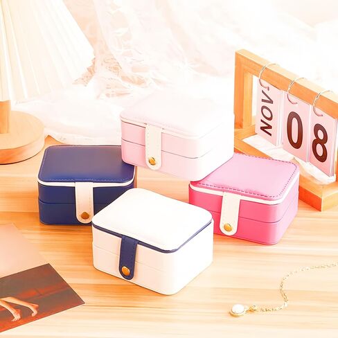 حقيبة سفر جلدية من Kadiby Jewelry مع مرآة، منظم مجوهرات صغير للسفر، صندوق مجوهرات محمول، منظم تخزين صغير، صندوق تخزين صغير للخواتم والأقراط والقلائد والهدايا (أبيض) in Kuwait