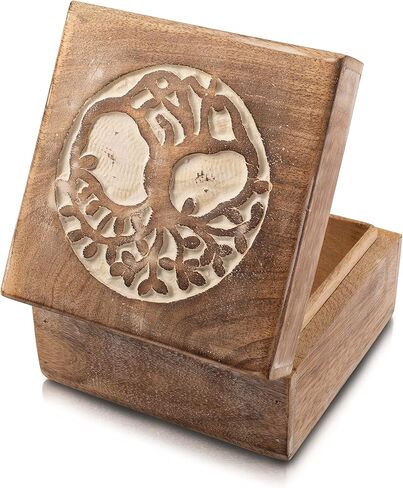 Great Birthday Gift Ideas Handmade Decorative Tree Of Life Wooden Jewelry Box Treasure Box Jewelry Organizer Keepsake Box Treasure Chest Trinket Holder Lock Box Watch Box 6 x 6 Inch For Gifts (Brown) in Saudi Arabia