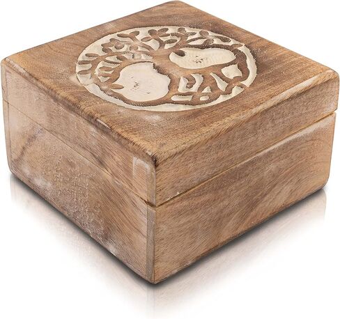 Great Birthday Gift Ideas Handmade Decorative Tree Of Life Wooden Jewelry Box Treasure Box Jewelry Organizer Keepsake Box Treasure Chest Trinket Holder Lock Box Watch Box 6 x 6 Inch For Gifts (Brown) in Saudi Arabia