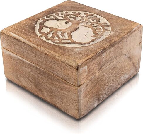 Great Birthday Gift Ideas Handmade Decorative Tree Of Life Wooden Jewelry Box Treasure Box Jewelry Organizer Keepsake Box Treasure Chest Trinket Holder Lock Box Watch Box 6 x 6 Inch For Gifts (Brown) in Saudi Arabia