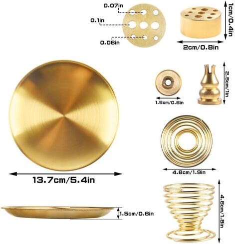 مبخرة 4 في 1، حامل بالو سانتو، حامل مريمية، حامل بخور نحاسي 5.5 انش لعصي البخور/لفائف البخور/مخاريط البخور، مجموعة مبخرة بيضاوية ذهبية لالتقاط الرماد لغرفة التامل واليوغا in Kuwait