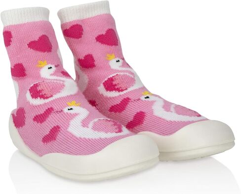 Nuby 60000S Snekz Comfortable Rubber Sole Sock Shoes for First Steps- Pink Swans/Small 7-14 Months in Saudi Arabia