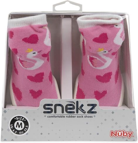 Nuby 60000S Snekz Comfortable Rubber Sole Sock Shoes for First Steps- Pink Swans/Small 7-14 Months in Saudi Arabia