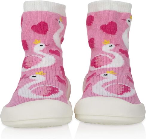 Nuby 60000S Snekz Comfortable Rubber Sole Sock Shoes for First Steps- Pink Swans/Small 7-14 Months in Saudi Arabia