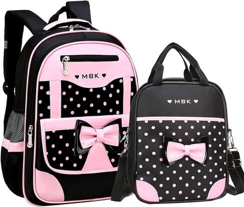 KUJIAPIN 2Pcs Bowknot Printed Girls Backpack Pretty Princess Backpack Set Kids Elementary Primary Students Bookbag in Saudi Arabia